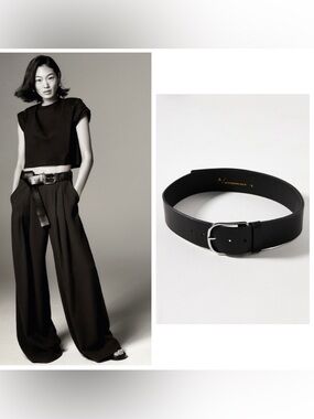 Anthropologie Classic Black Leather Tail Belt New with Tags
